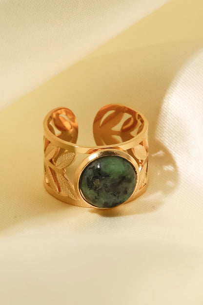 18k Gold Plated Malachite Leaf Ring