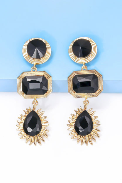 Geometrical Shape Zinc Alloy Frame Glass Dangle Earrings