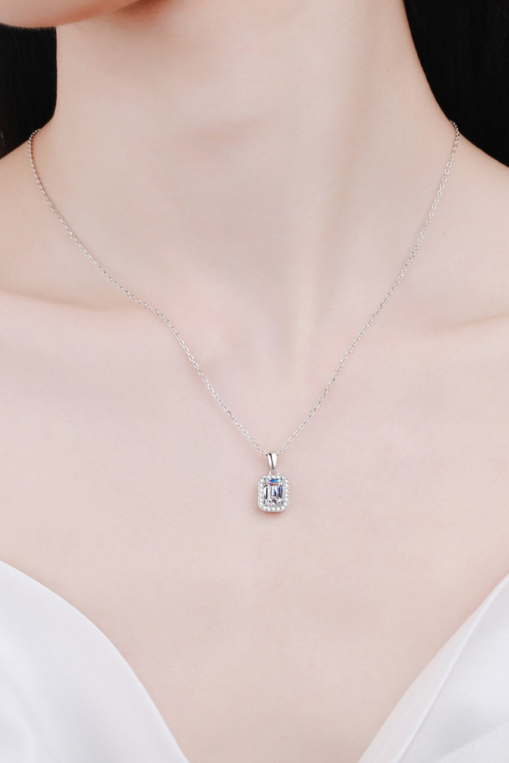 Square Moissanite Pendant Chain Necklace