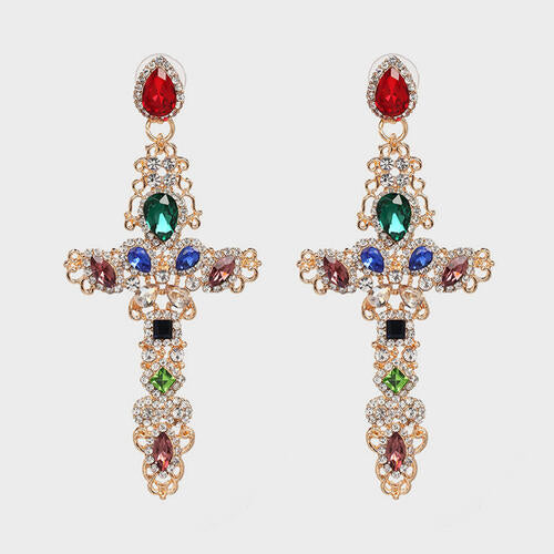 Rhinestone Alloy Cross Earrings