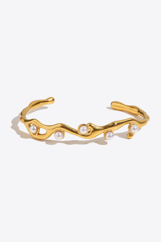 Inlaid Synthetic Pearl Open Bracelet