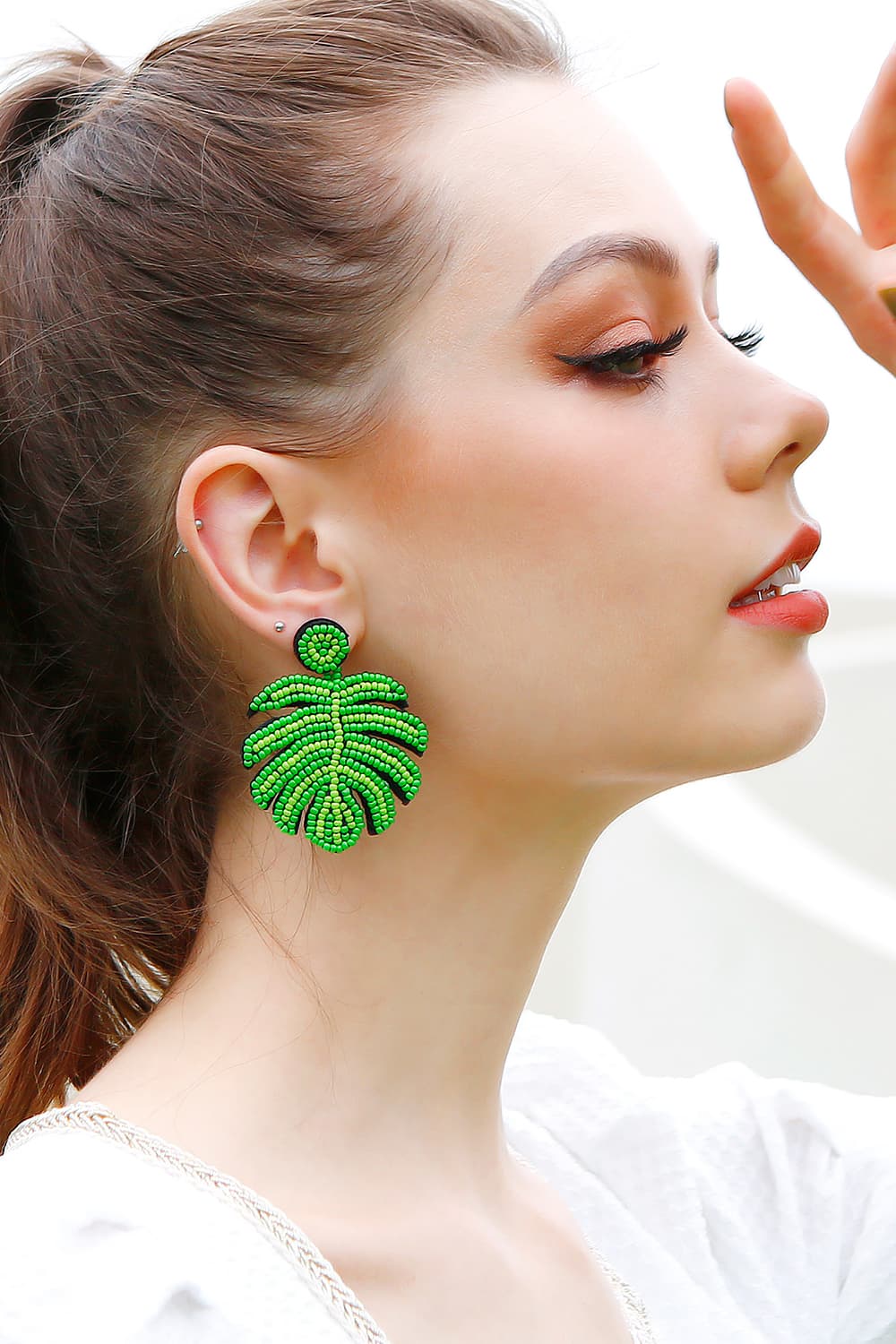 Beaded Banana Leaf Earrings