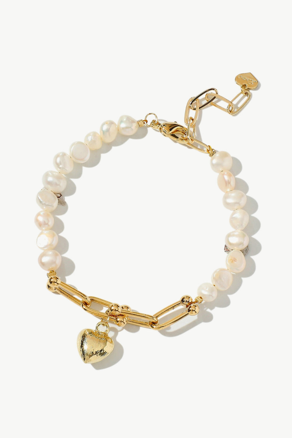 14K Gold Plated Heart Charm Pearl Bracelet